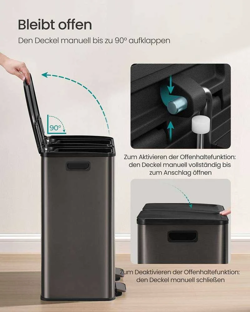 Songmics Virtuvinė šiukšliadėžė su dviem skyriais ir Softclose dangčiu, 2 x 30 l