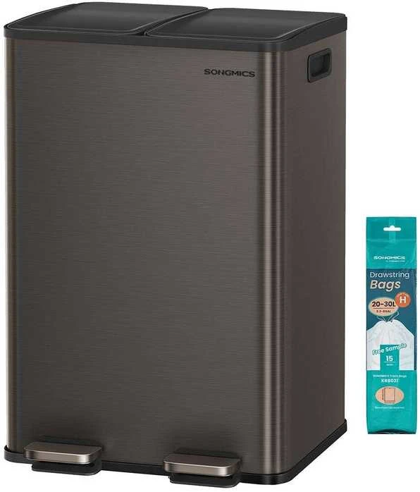 Songmics Virtuvinė šiukšliadėžė su dviem skyriais ir Softclose dangčiu, 2 x 30 l