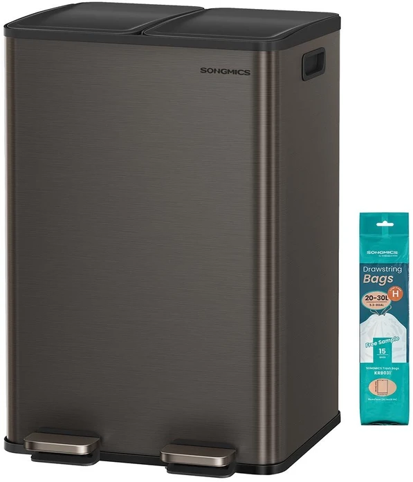 Songmics Virtuvinė šiukšliadėžė su dviem skyriais ir Softclose dangčiu, 2 x 30 l