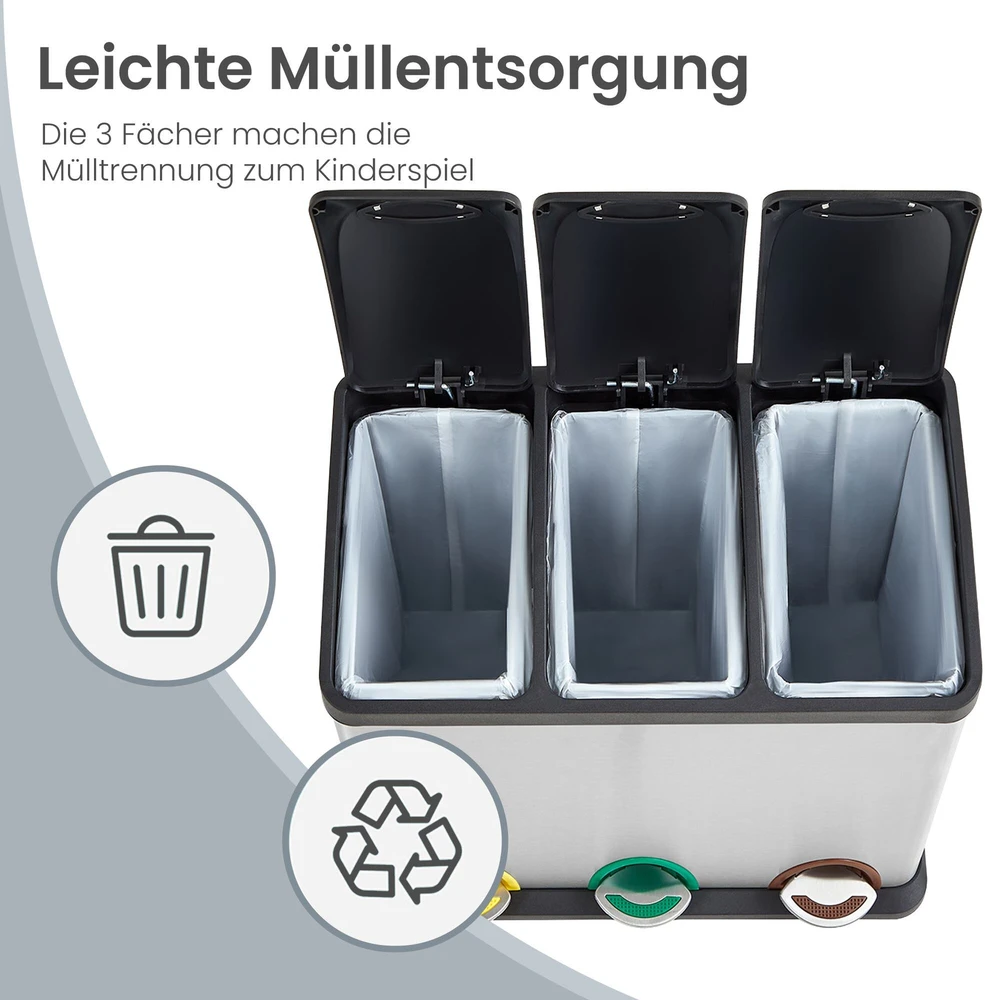 Šiukšliadėžė Songmics 3 x 8 L, nerūdijantis plienas
