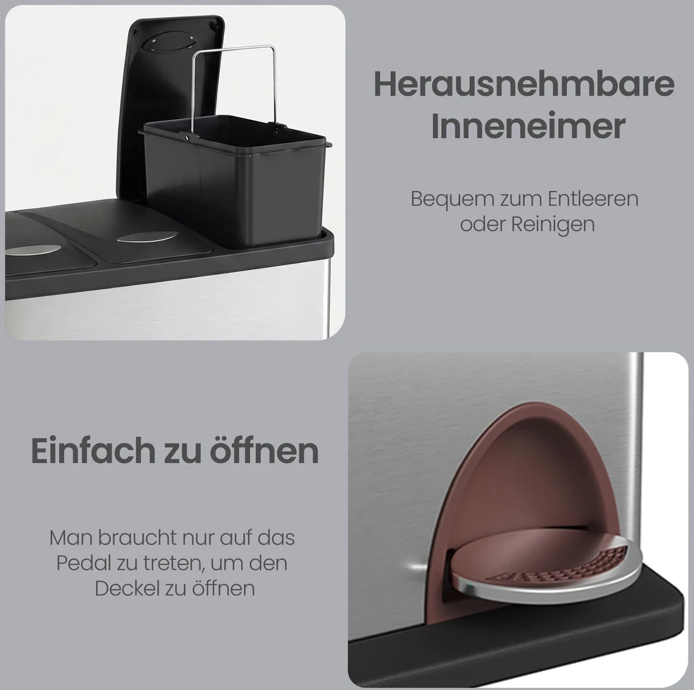 Šiukšliadėžė Songmics 3 x 8 L, nerūdijantis plienas