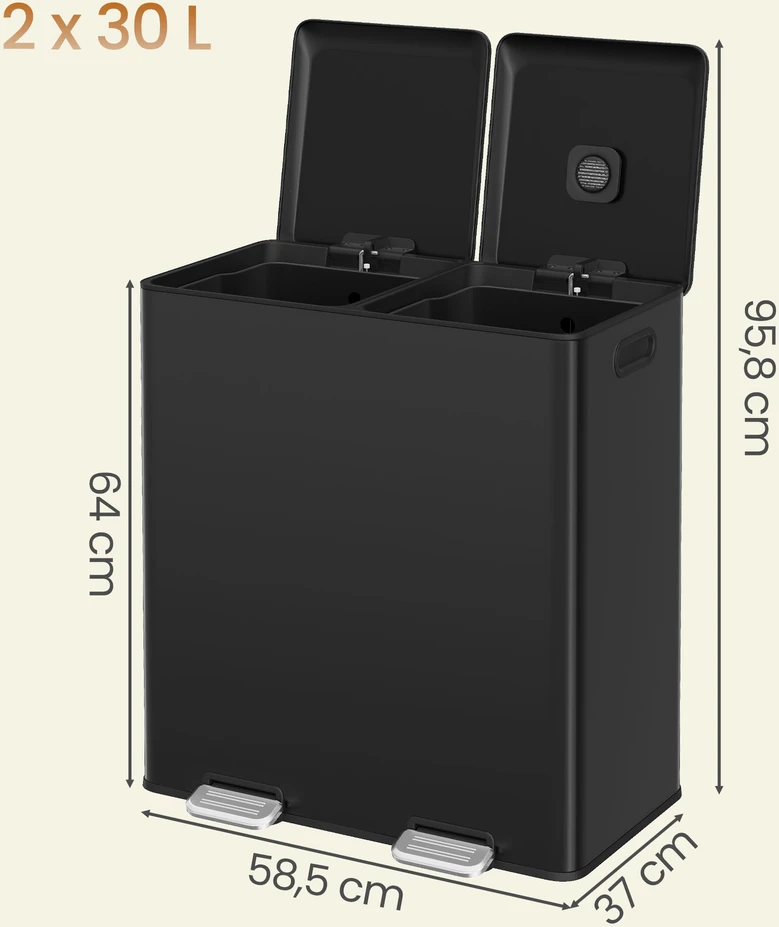 Songmics Šiukšliadėžė 2 x 30 l