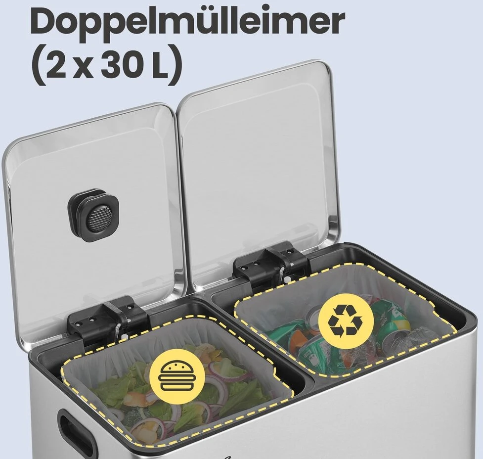 Songmics Šiukšliadėžė 2 x 30 l