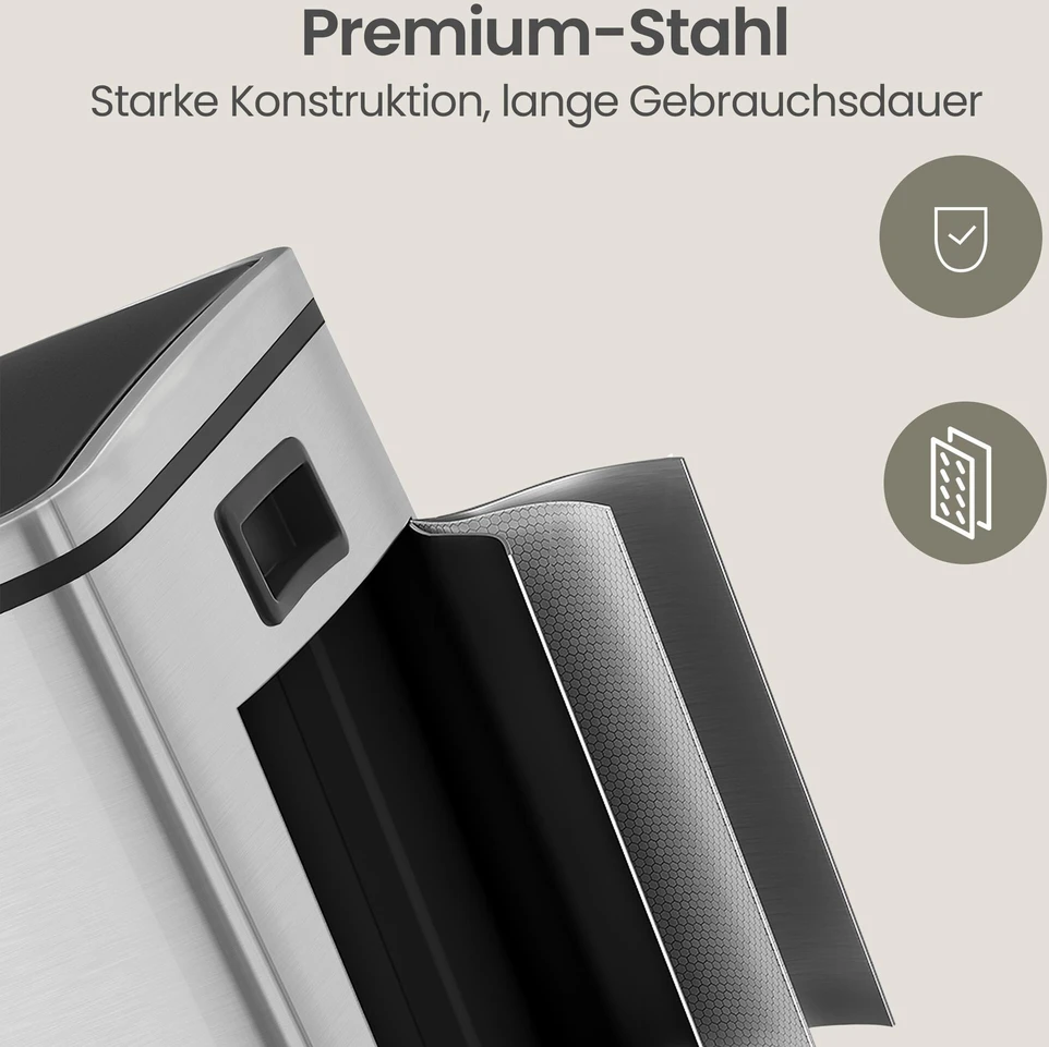 SONGMICS šiukšlių dėžė virtuvėje, 3 x 18 l, šiukšlių rūšiavimo sistema su 3 skyreliais