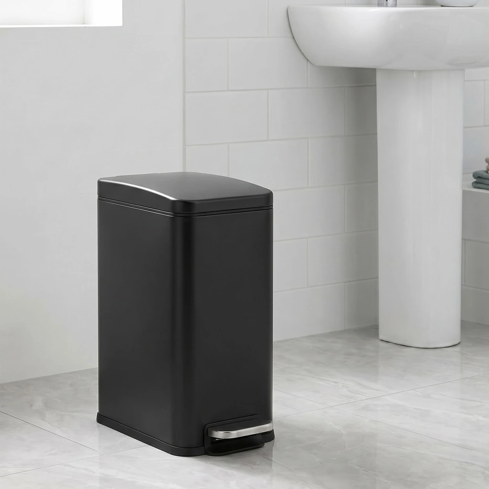 Songmics Kosmetinė šiukšliadėžė su dangčiu, 10 l, juoda