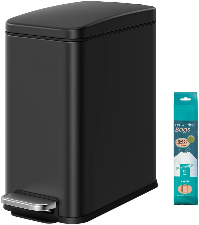 Songmics Kosmetinė šiukšliadėžė su dangčiu, 10 l, juoda
