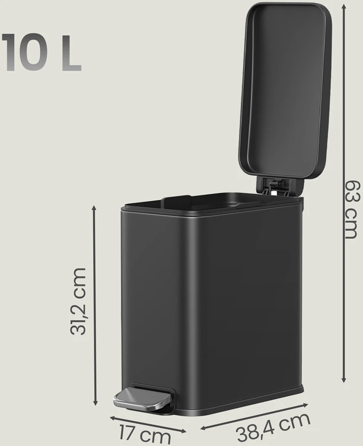 Songmics Kosmetinė šiukšliadėžė su dangčiu, 10 l, juoda