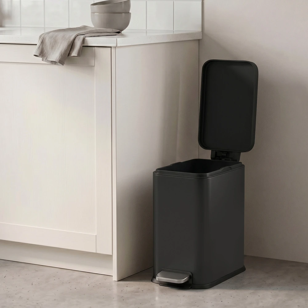 Songmics Kosmetinė šiukšliadėžė su dangčiu, 10 l, juoda