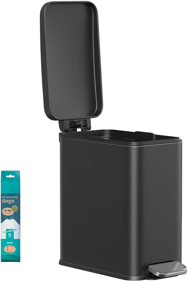 Songmics Kosmetinė šiukšliadėžė su dangčiu, 10 l, juoda