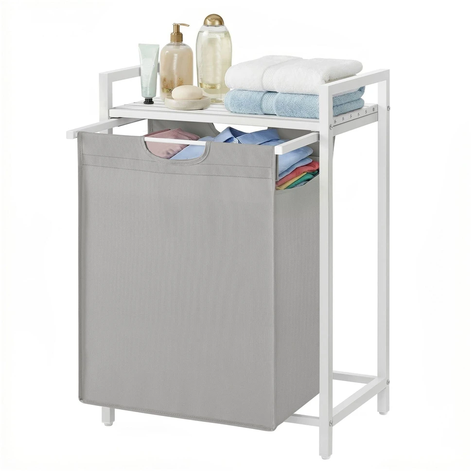 Songmics Skalbinių dėžė su lentyna 65 L plieno ir MDF