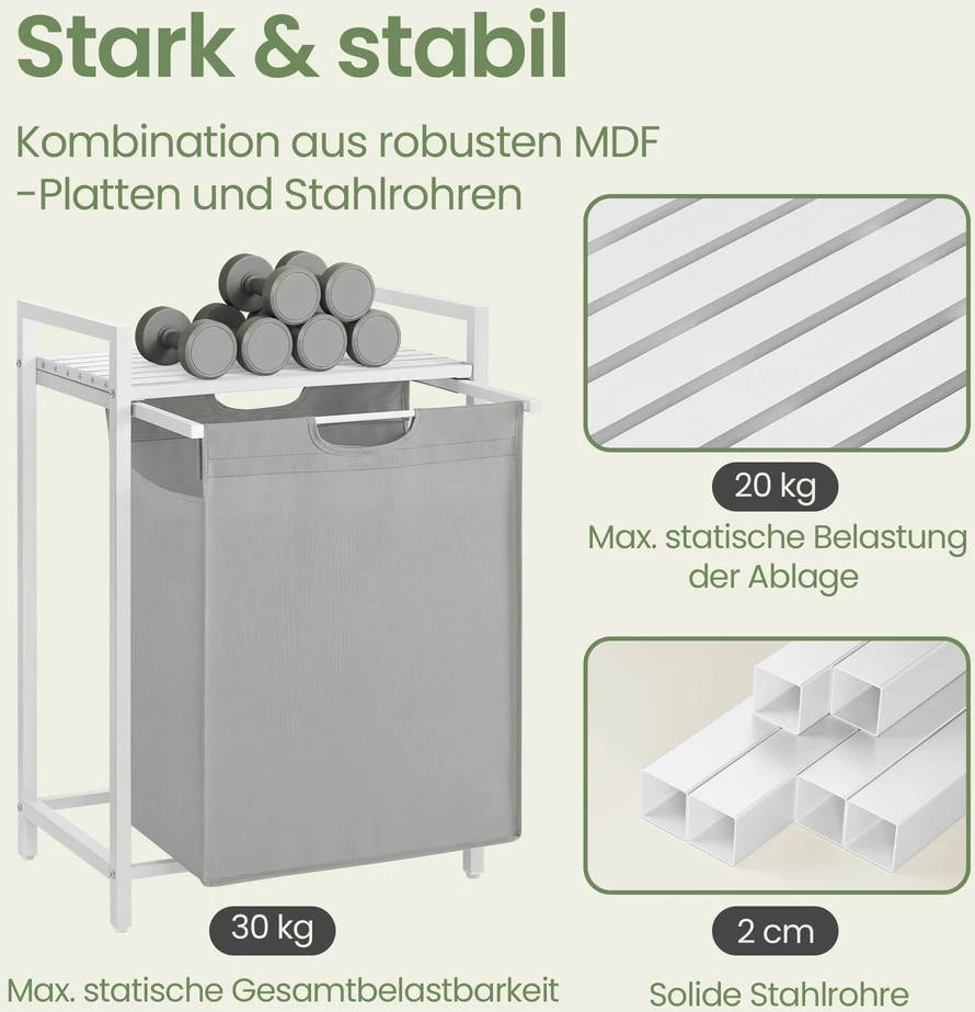Songmics Skalbinių dėžė su lentyna 65 L plieno ir MDF