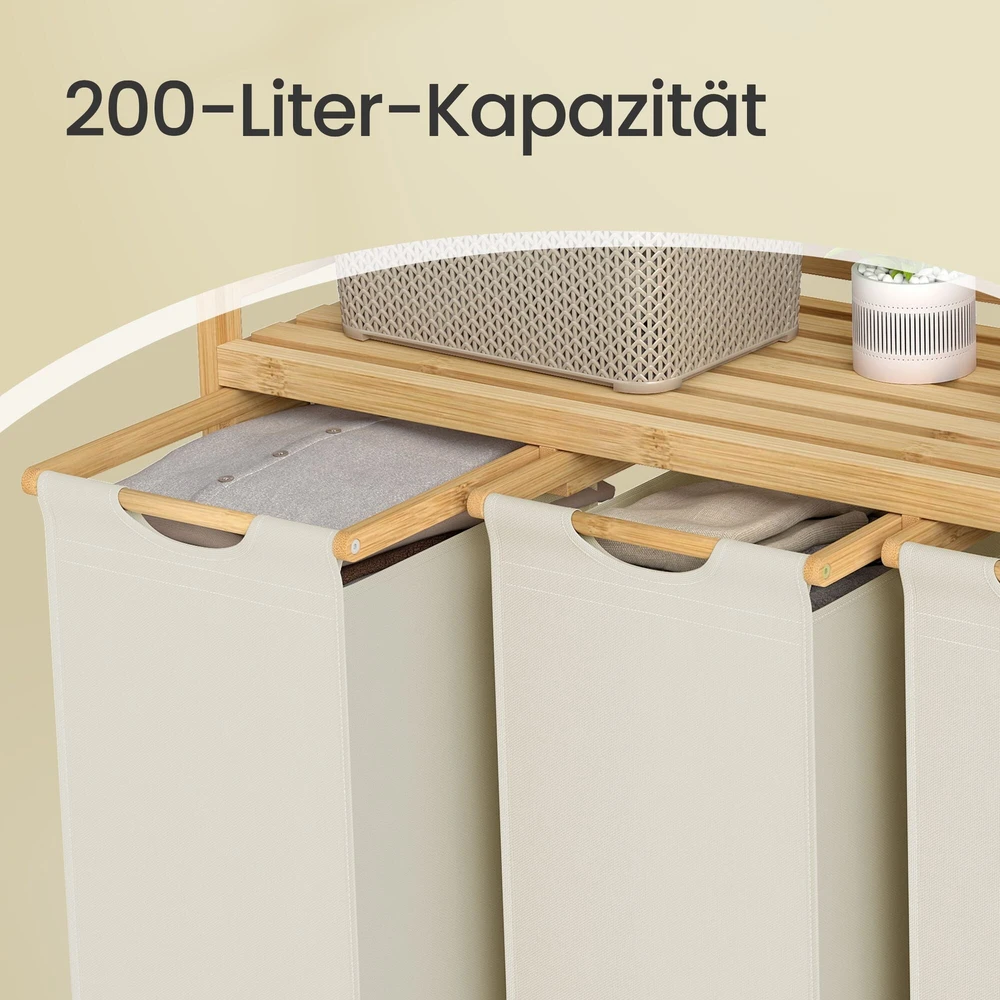 Songmics Skalbinių krepšys 4 skyrių bambukinis 200 L