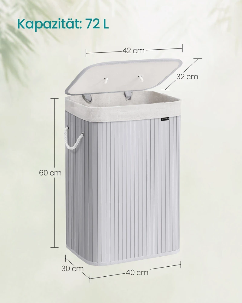 Songmics 72 litrų skalbinių krepšys su dangčiu