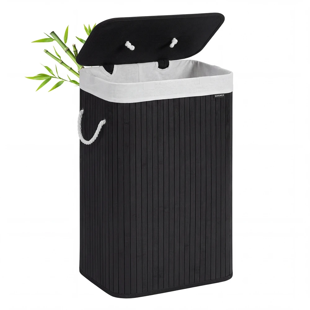 Songmics Bambuko skalbinių dėžė 72 L juoda