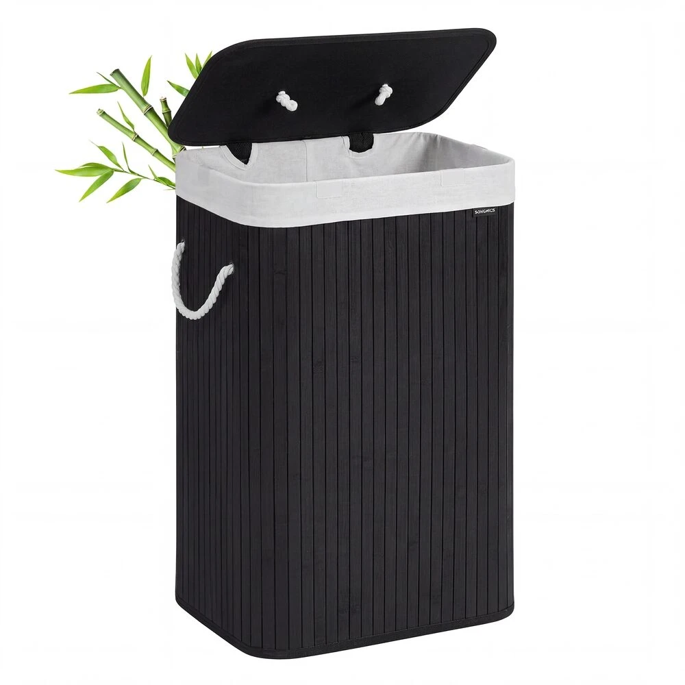 Songmics Bambuko skalbinių dėžė 72 L juoda