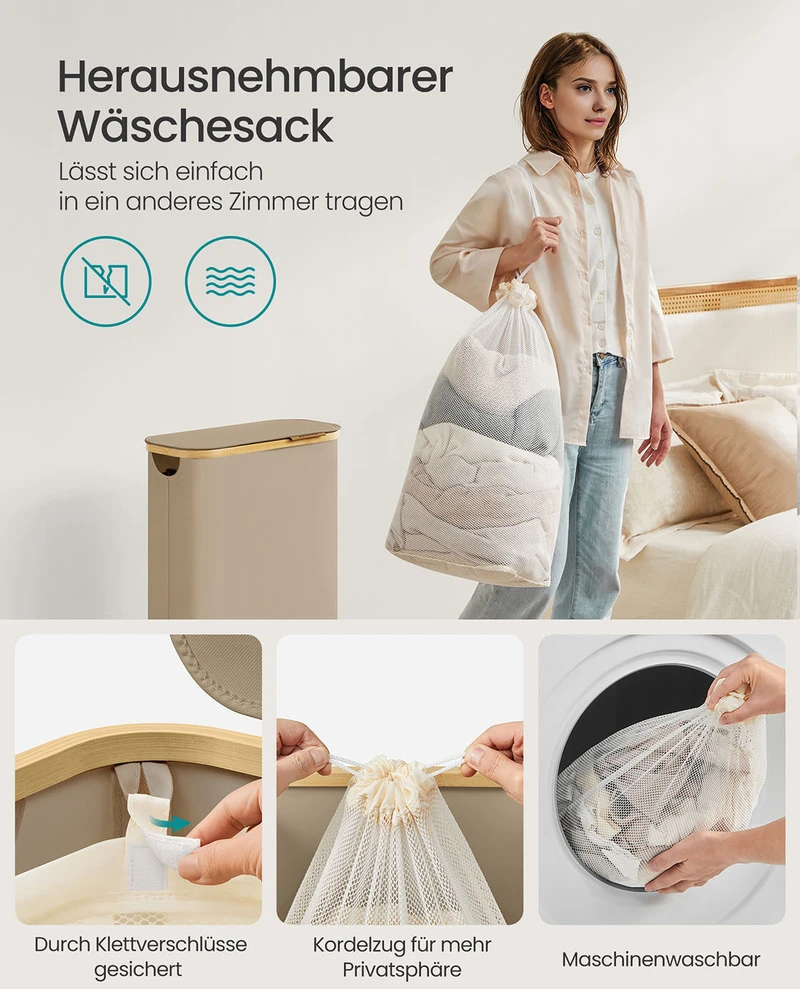 SONGMICS skalbinių krepšys 65 L su dangčiu 150 L 42 x 22,5 x 70,5 cm kamelės rudos spalvos