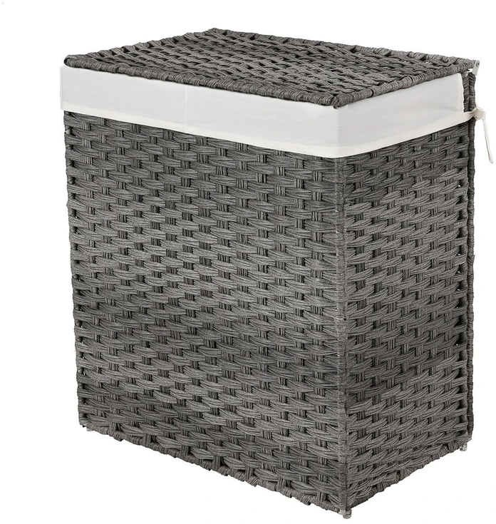 SONGMICS skalbinių krepšys su dangčiu, 110 l, 2 skyriai, 57 x 33 x 60 cm, ULCB52WG