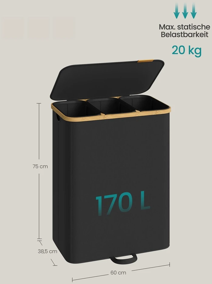 Songmics Skalbinių krepšys 170 l juoda