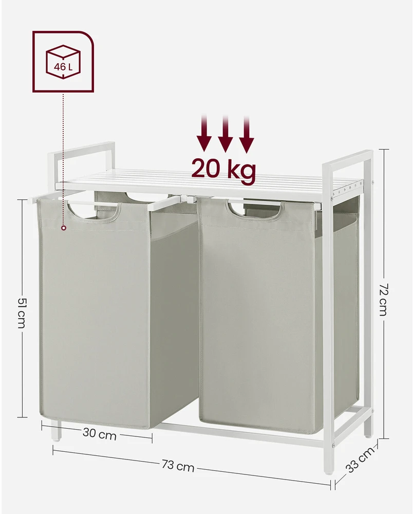 Songmics Vasagle Skalbinių krepšys 2 x 46 L su 1 lentyna baltos spalvos
