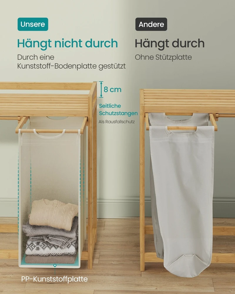 Songmics Skalbinių krepšys 2 skyriai 2 x 50 L 63 x 33 x 78 cm kreminės baltos spalvos