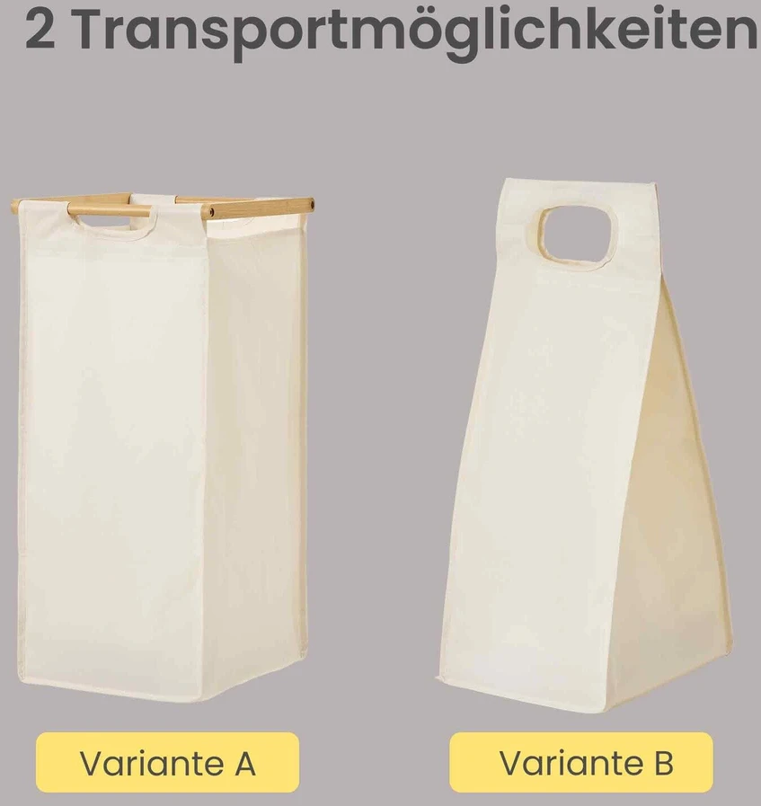 Songmics Skalbinių krepšys su 3 skyriais, bambukas, 150 L