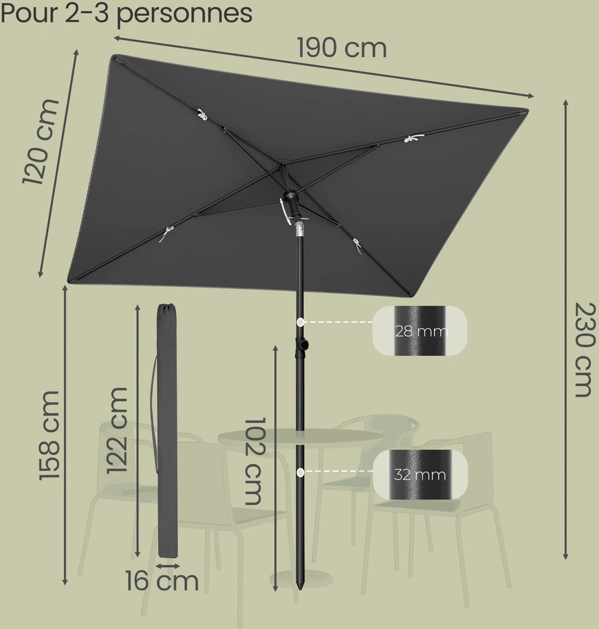 Songmics Skėtis 190 x 120 cm