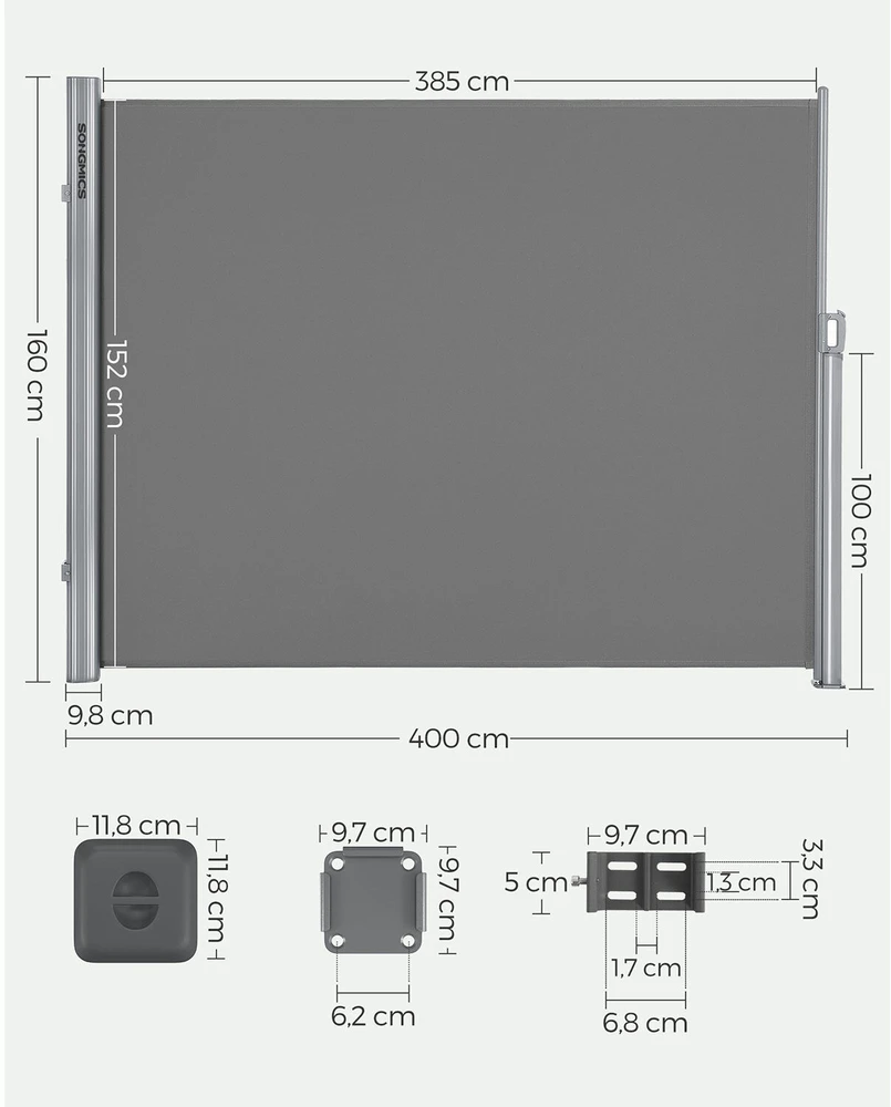 Songmics Išskleidžiama 160 x 400 cm šoninė markizė balkonui