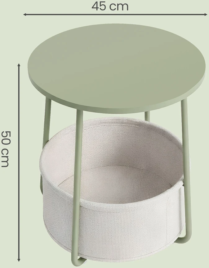 Songmics Apvalus kavos staliukas su audinio krepšiu, 45 cm