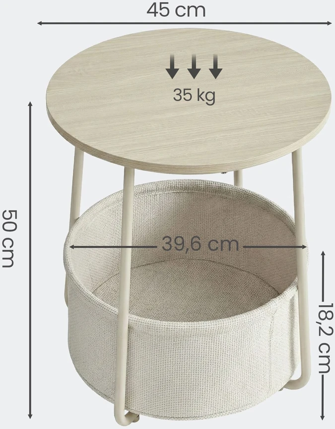 Songmics Apvalus kavos stalelis su medžiaginiu krepšiu, 45 cm skersmens