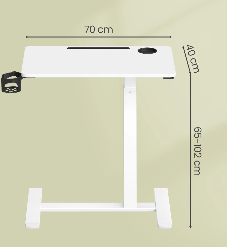 Songmics Reguliuojamo aukščio stalas, 70 x 40 x 65-102 cm, baltas