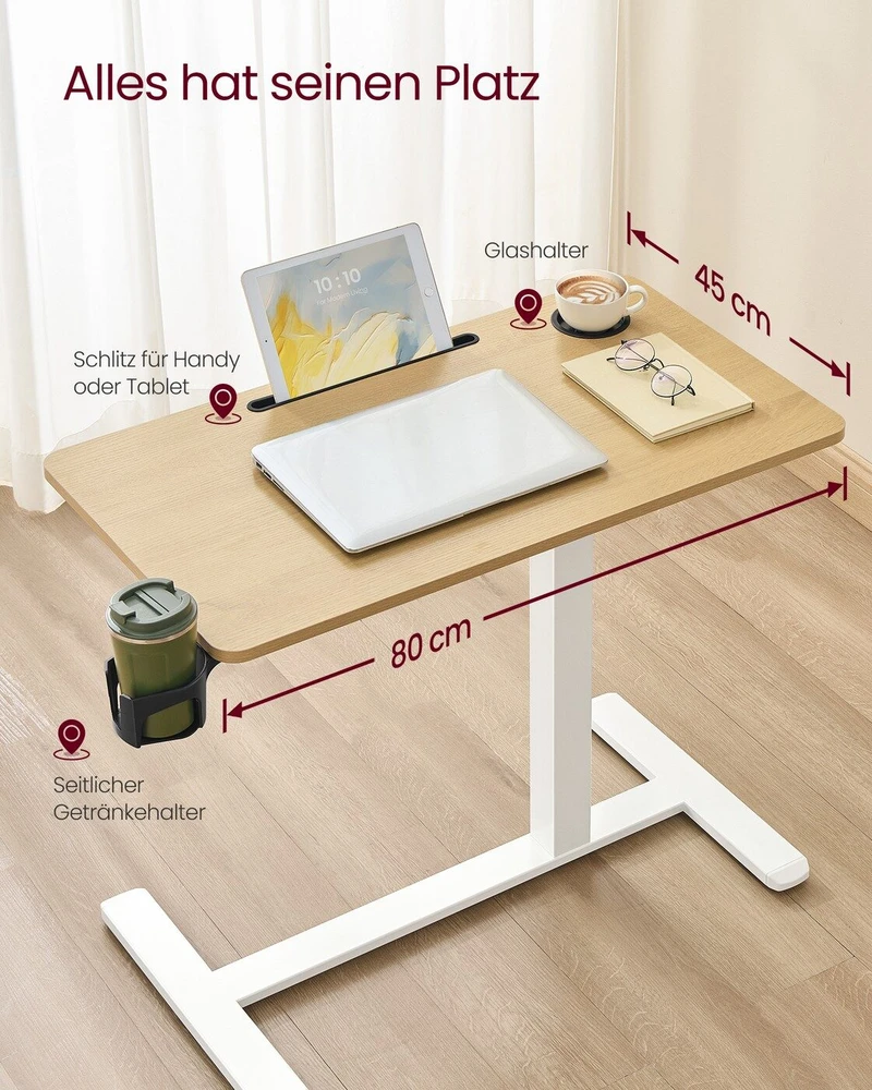 Songmics Reguliuojamo aukščio stalas 80 x 45 x (65–102) cm