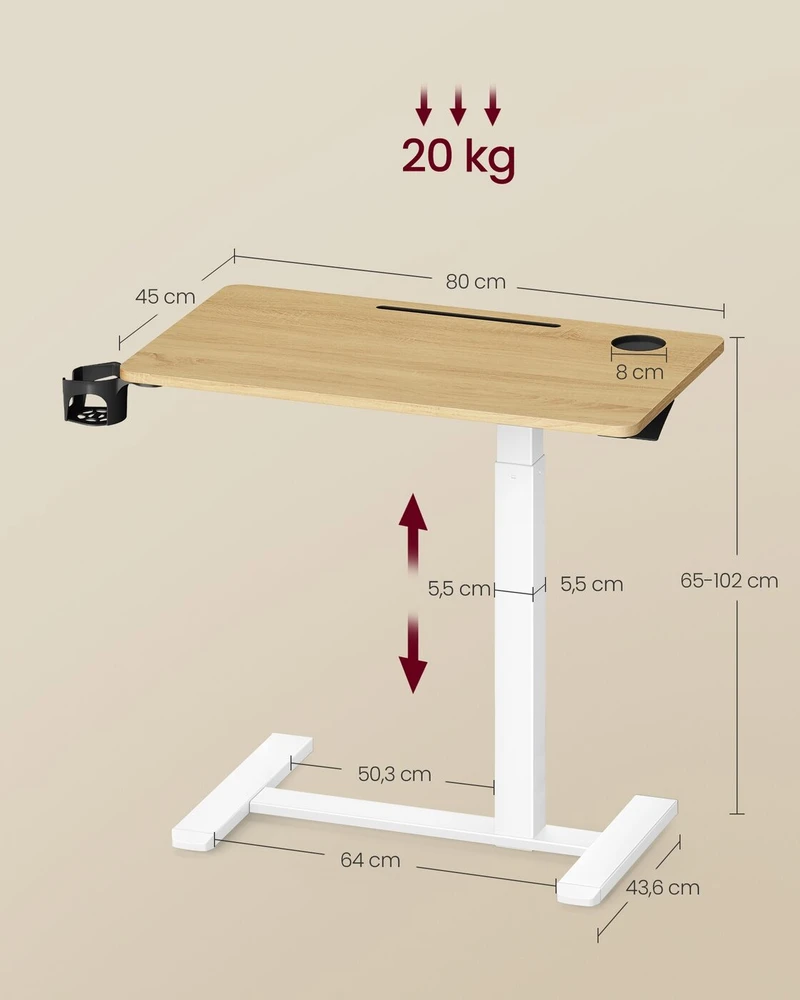 Songmics Reguliuojamo aukščio stalas 80 x 45 x (65–102) cm