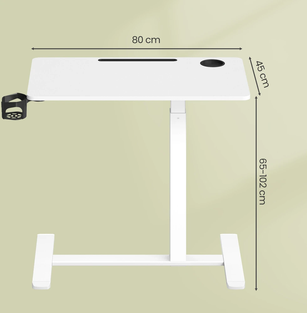 Songmics Reguliuojamo aukščio stalas 80x45x65-102 cm baltas