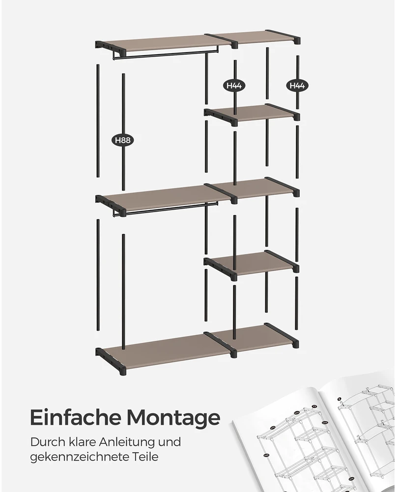 Songmics Atvira drabužių spinta su drabužių lentynomis 43 x 124 x 182 cm Taupe