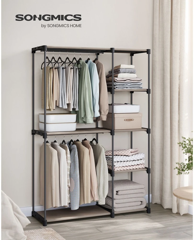 Songmics Atvira drabužių spinta su drabužių lentynomis 43 x 124 x 182 cm Taupe