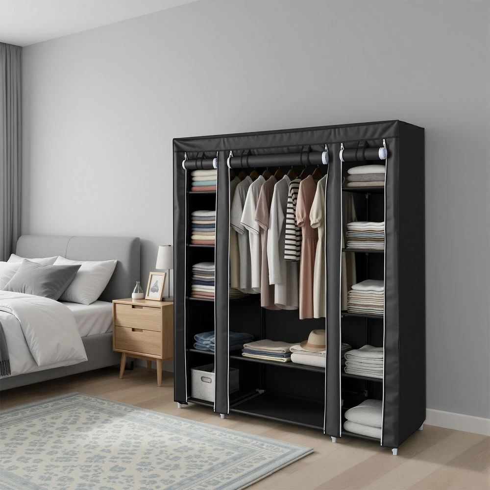 Songmics Sulankstoma spinta 150x175x45 cm su juodu uždangalu