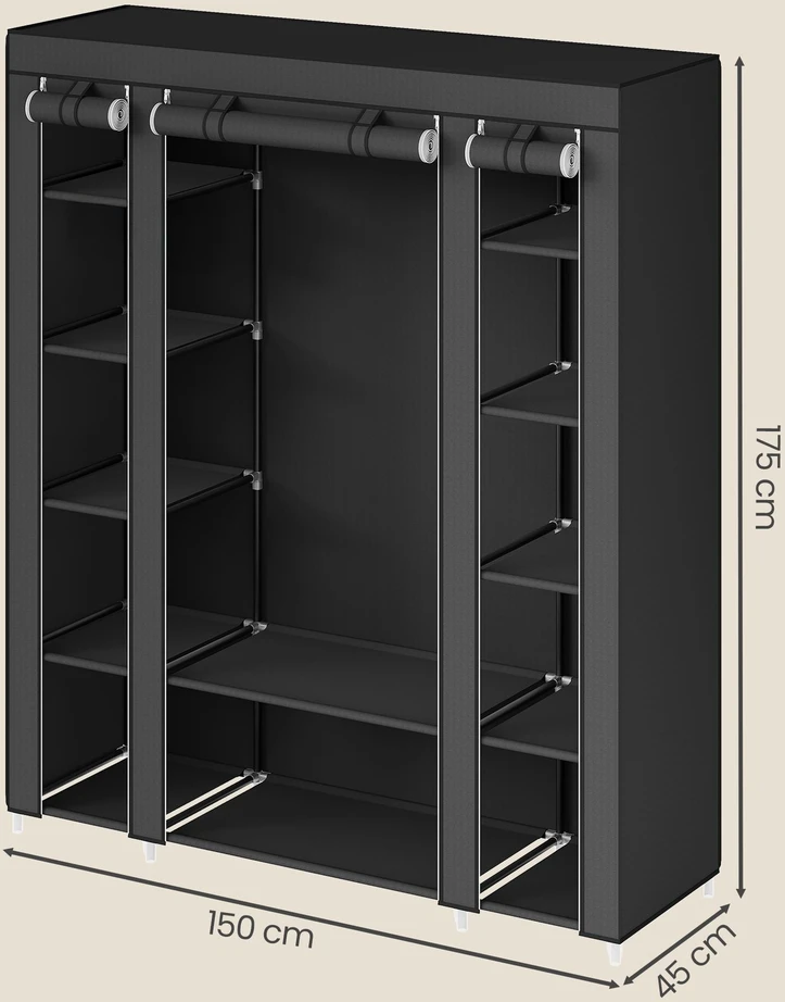 Songmics Sulankstoma spinta 150x175x45 cm su juodu uždangalu