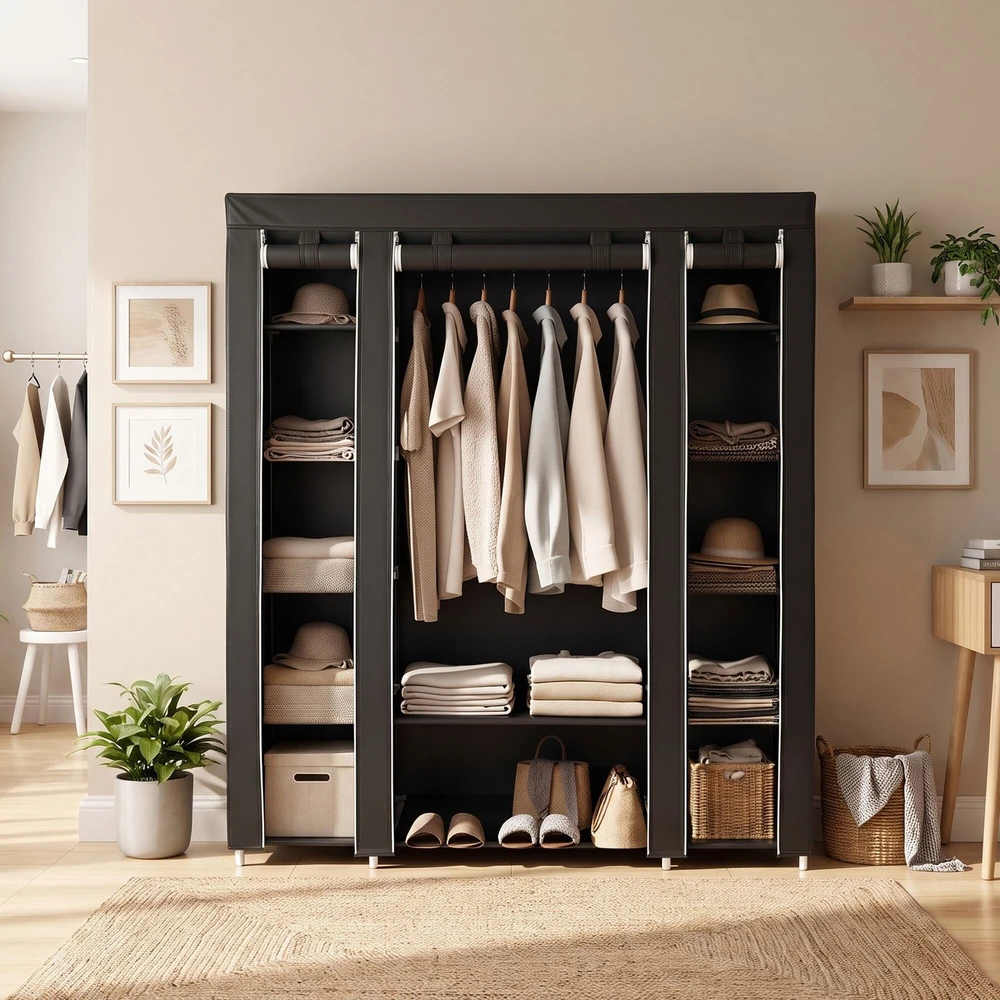 Songmics Sulankstoma spinta 150x175x45 cm su juodu uždangalu