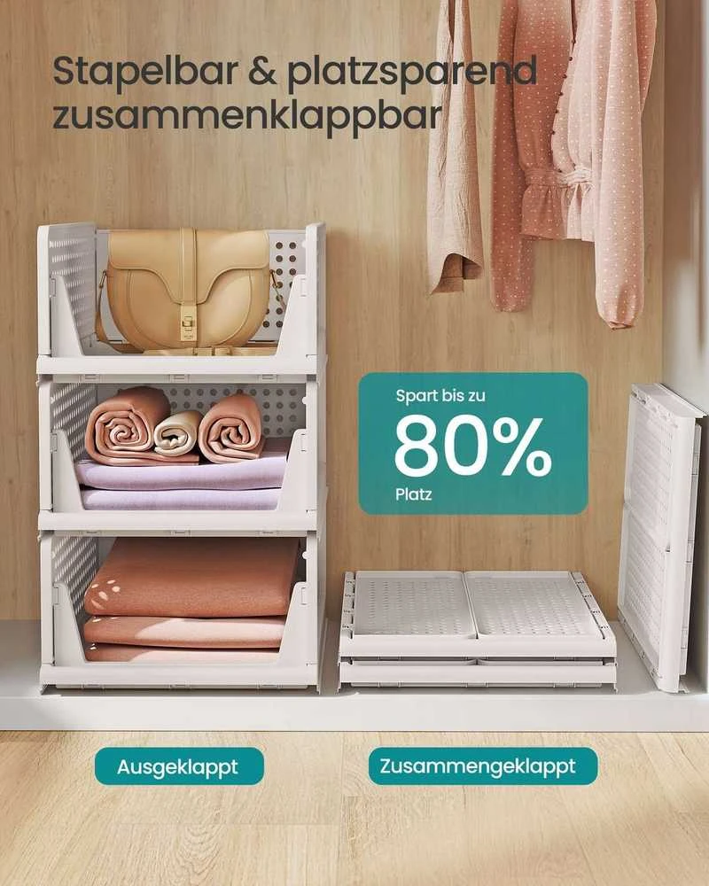 Songmics Sudedamas spintų laikymo komplektas su 4 ištraukiamais krepšeliais balta