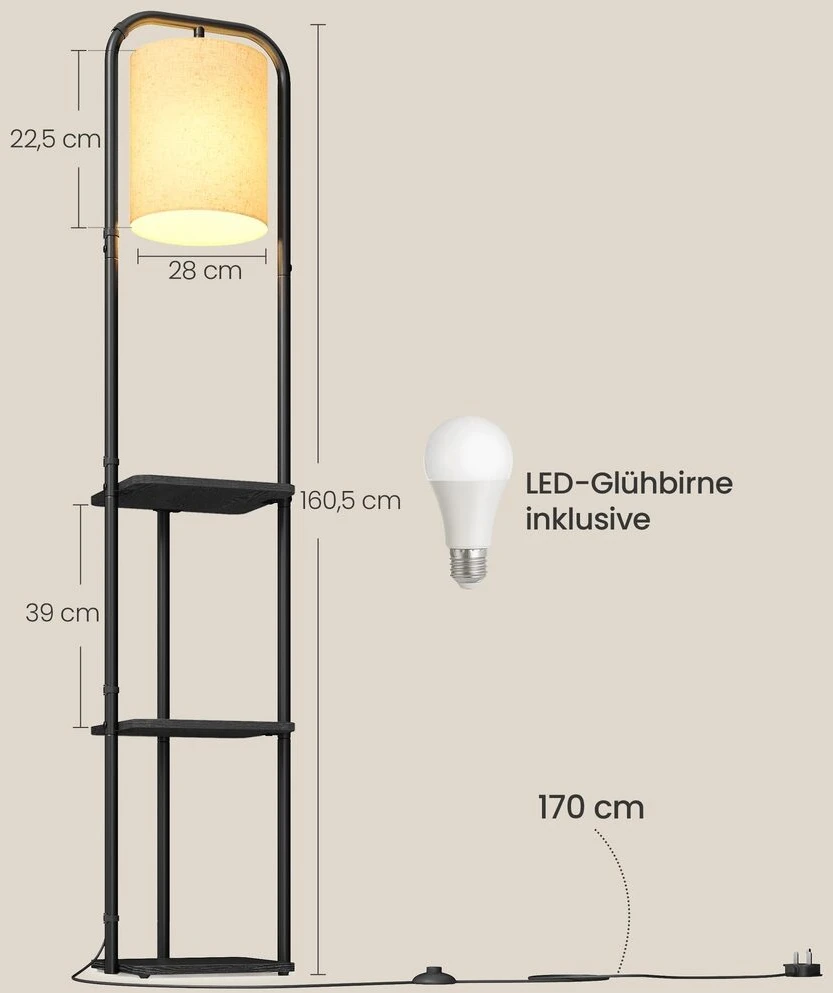 Songmics Grindinė lempa 29,9 x 31,8 x 160,5 cm