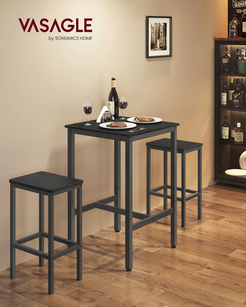 Songmics Vasagle Baro stalas su plieniniu rėmu 60 x 60 x 92 cm juodalksnio juodos-juodos spalvos