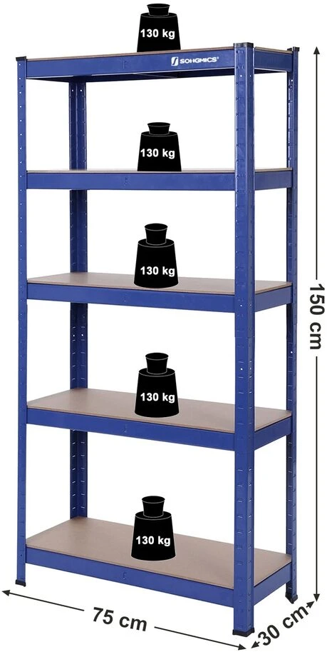 Songmics Didelio atsparumo lentynos 650 kg mėlynos spalvos