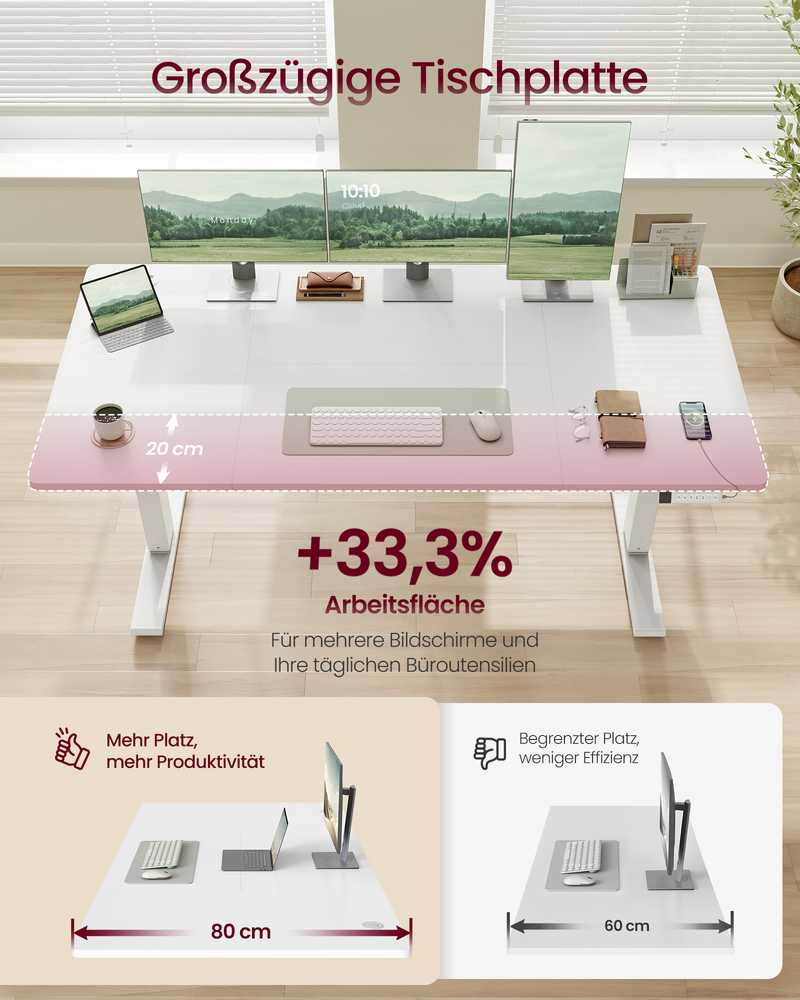 Songmics Stovas rašomasis stalas 160x80x72-120 cm baltas