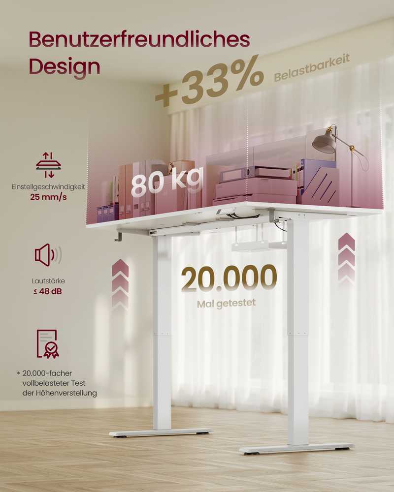 Songmics Stovas rašomasis stalas 160x80x72-120 cm baltas