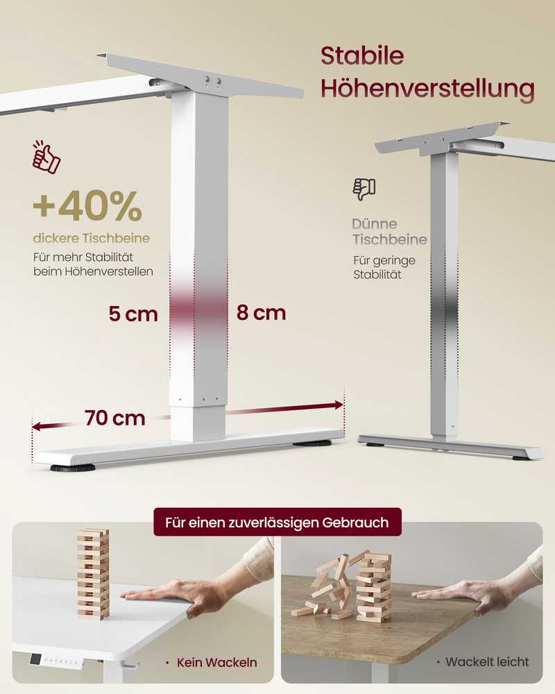 Songmics Stovas rašomasis stalas 160x80x72-120 cm baltas
