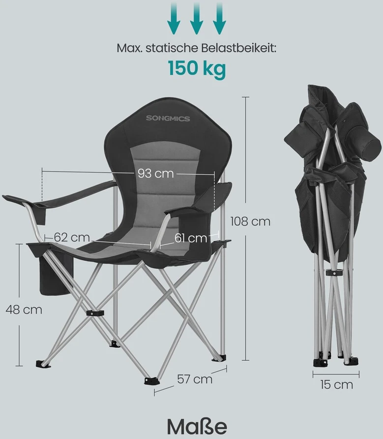 Songmics Kempingo kėdė 61 x 93 x 108 cm