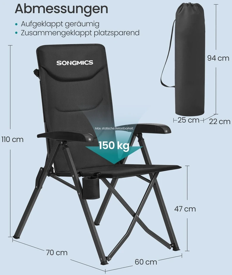 Songmics Kempingo kėdė juoda