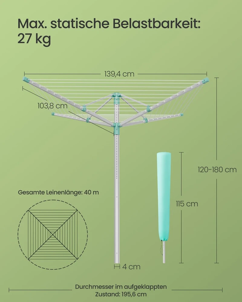 Songmics Skalbinių džiovyklė sidabrinė–žalia