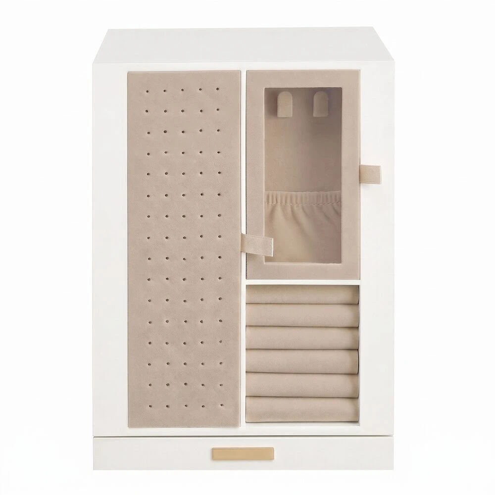Songmics Papuošalų dėžutė su 4 stalčiais, kreminės baltos spalvos, 17 × 15,2 × 23,1 cm