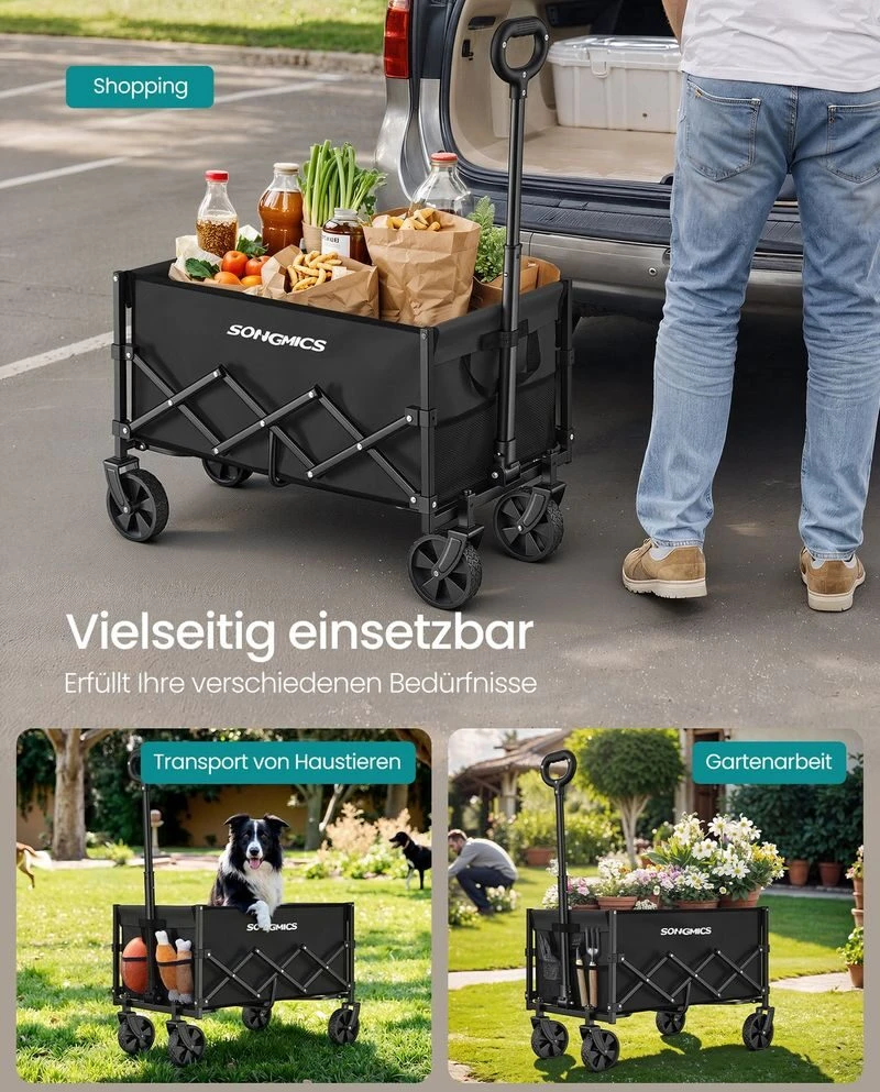 Songmics Rankinis vežimėlis sulankstomas iki 150 kg rašalas juodas